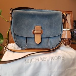 Michael Kors Blue and Tan Crossbody Bag